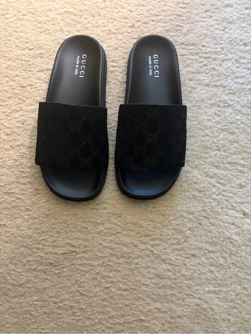 Gucci Black Embossed GG Slide Sandals